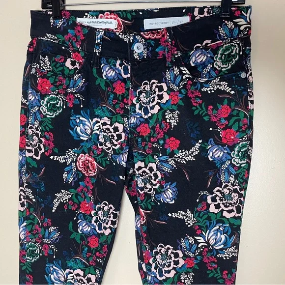 Anthropologie Pilcro Floral Mid Rise Skinny Jeans 27 Stretch Denim Cottagecore - Picture 4 of 10